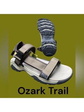 Ozark Trail-NWT Men’s 10 moss green/gray hiking sandals. Velcro adjustable. New!